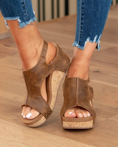 Women’s Sandals – Ergonomic Fit – Open Toe – Cork Footbed – Cut-Out Design – Stud Detail