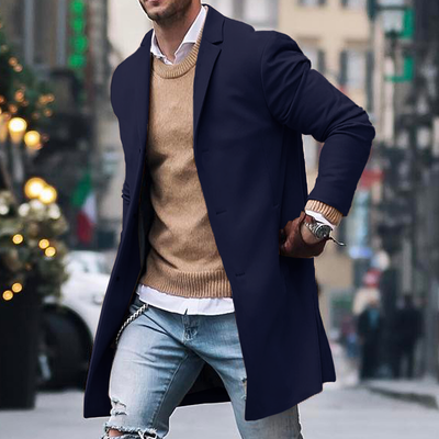 Men’s Trench Coat – Tailored Fit – Full Length – Lapel Collar – Hidden Buttons