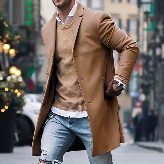 Men’s Trench Coat – Tailored Fit – Full Length – Lapel Collar – Hidden Buttons