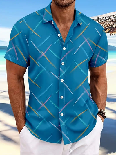 Men’s Short-Sleeve Button-Up Shirt - Casual Fit - Lightweight Breathable Fabric - Abstract Pattern