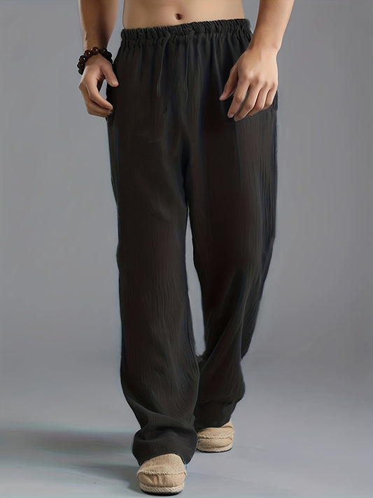 Men's Casual Trousers – Relaxed Fit – Elastic Waist – Full Length – Natural Fibers