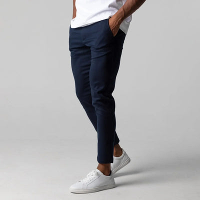 Men’s Slim-Fit Dress Trousers - Stretch Cotton - Flat Front - Business Casual