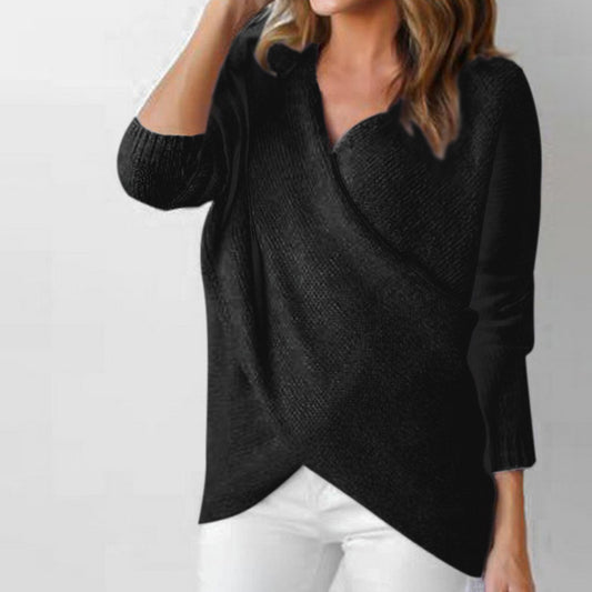 Women's split v-neck long sleeve blouse