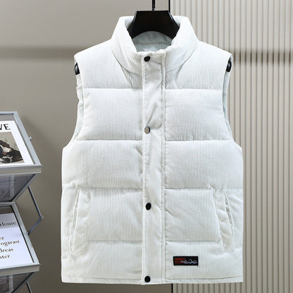 Men’s Quilted Vest – Corduroy – Padded Structured Fit – Stand Collar – Snap Closure