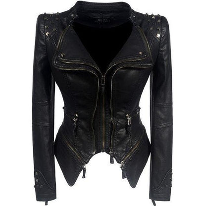 Women's pu leather jacket with studs