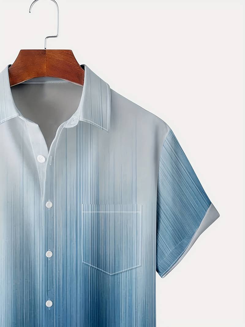 Men's Button-Up Shirt - Gradient Design - Short Sleeve - Relaxed Fit - Lightweight Breathable