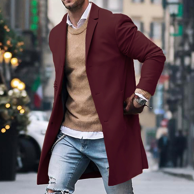 Men’s Trench Coat – Tailored Fit – Full Length – Lapel Collar – Hidden Buttons