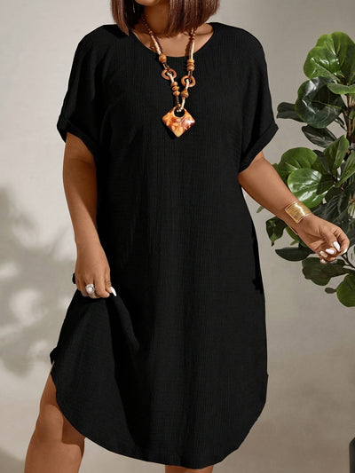 Women's Casual Dress - Loose Fit - Round Neck - Short Sleeve - Lightweight Fabric