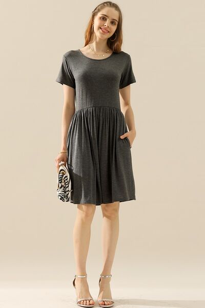 Women's A-Line Dress - Short Sleeve - Crew Neck - Flattering Fit - Casual Everyday Wear