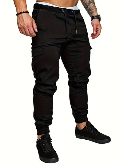 Men's Cargo Joggers - Elastic Waist - Tapered Fit - Multiple Pockets - Casual Wear
