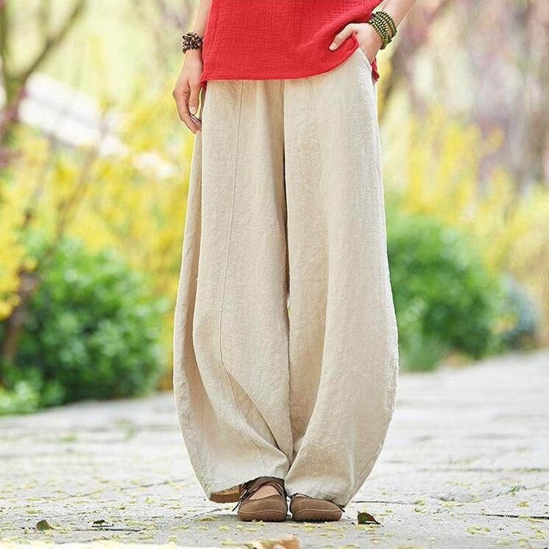 Women's Wide-Leg Trousers - High Waist - Lightweight Breathable Fabric - Relaxed Fit