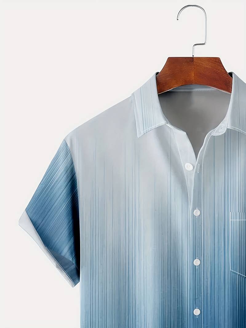 Men's Button-Up Shirt - Gradient Design - Short Sleeve - Relaxed Fit - Lightweight Breathable