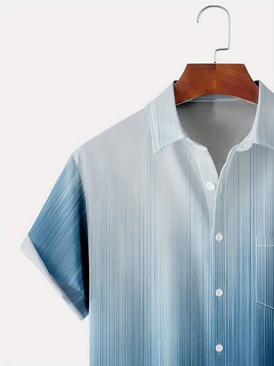 Men's Button-Up Shirt - Gradient Design - Short Sleeve - Relaxed Fit - Lightweight Breathable