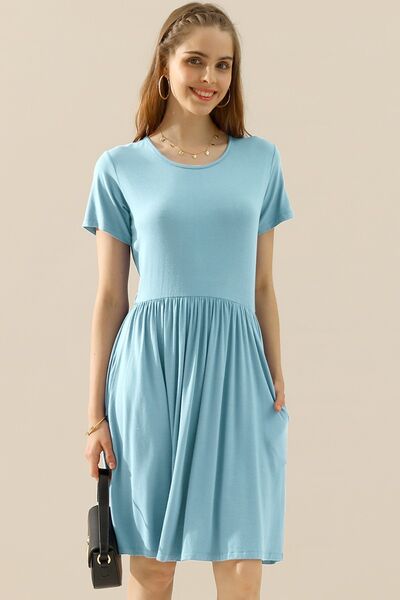 Women's A-Line Dress - Short Sleeve - Crew Neck - Flattering Fit - Casual Everyday Wear