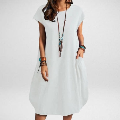 Women’s Long Dress – Relaxed Fit – Breathable Blend – Short Sleeve – With Pockets