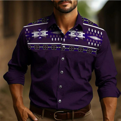 Men’s Button-Down Shirt – Tailored Fit – Long Sleeve – Retro Pattern – Breathable Blend
