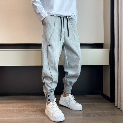 Men’s Tapered Joggers - Elastic Waistband - Cuffed Ankles - Side Piping Detail