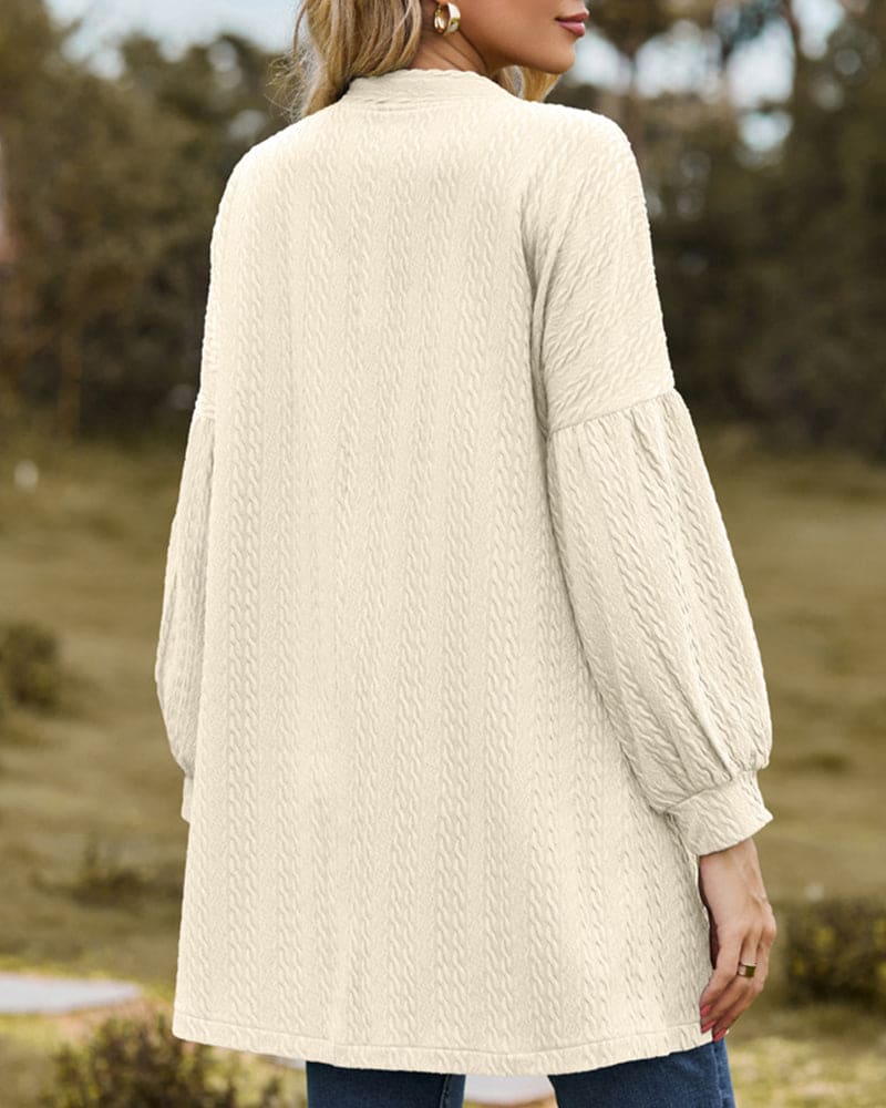 Women's stylish textured cardigan with lantern sleeves