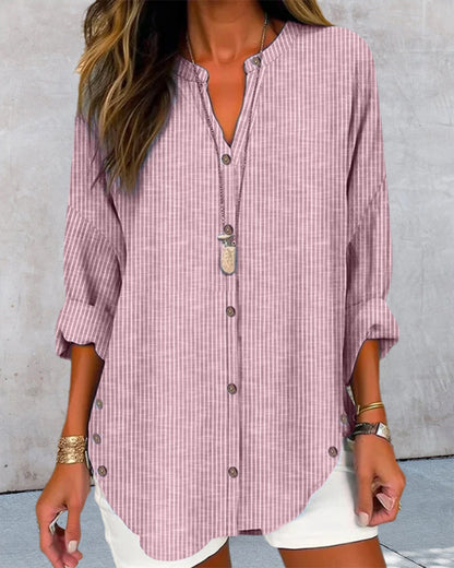 Striped button closure blouse for women