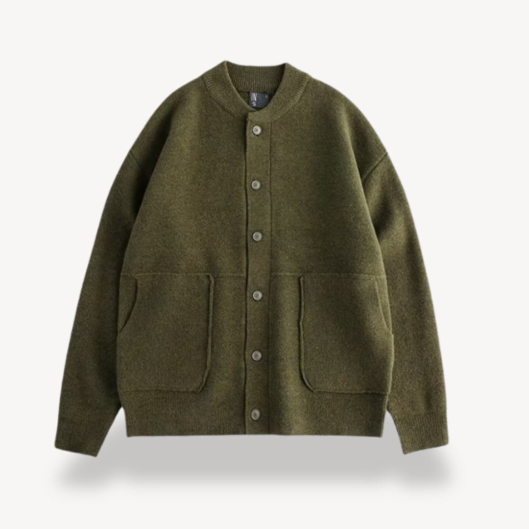 Men’s Cardigan – Wool Knit – Relaxed Fit – Button-Up Front – Ribbed Hem & Cuffs