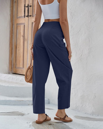 Women's Wide-Leg Trousers - High Waist - Tie-Up Waistband - Lightweight & Flattering
