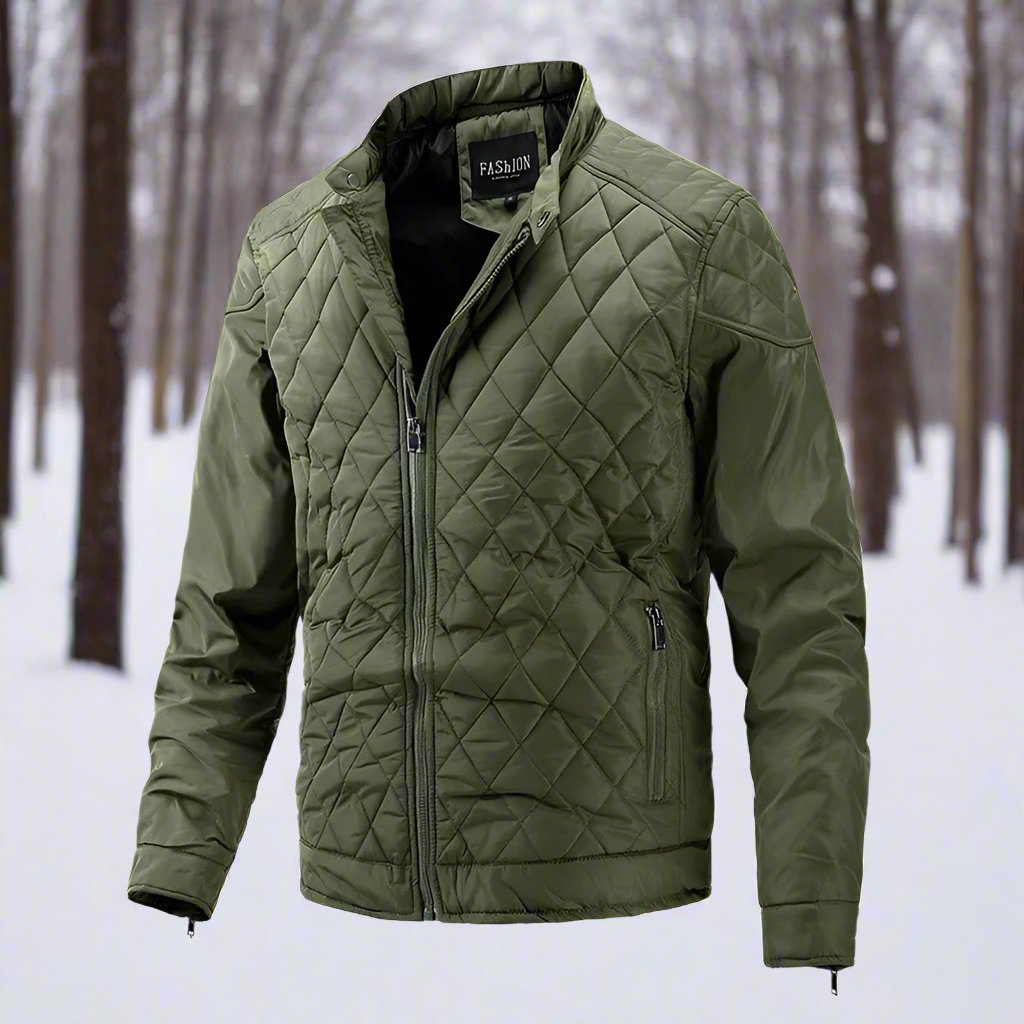 Men’s Quilted Jacket – Slim Fit – High Collar – Zip Closure