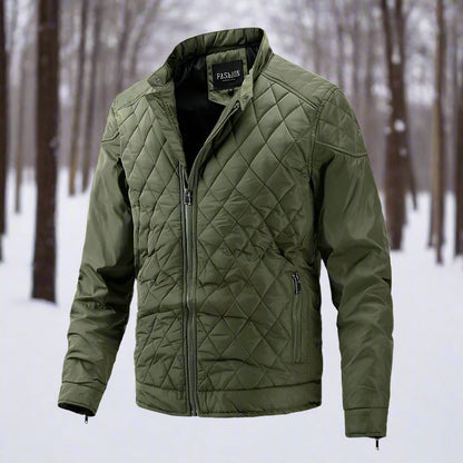 Men’s Quilted Jacket – Slim Fit – High Collar – Zip Closure