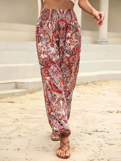 Women's Harem Trousers - Bohemian Elephant Print - Loose Fit - Elastic Waist & Cuffs