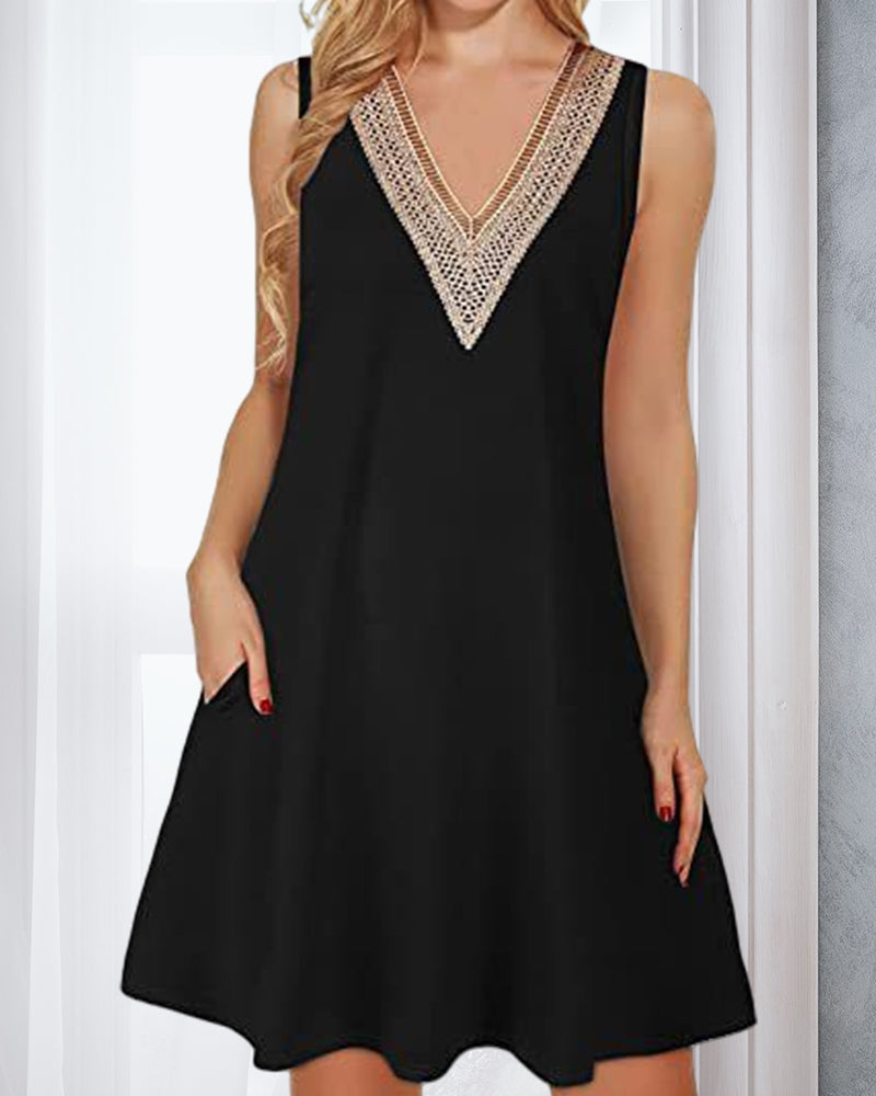 Sleeveless V-Neck Short Dress for Women - Elegant and Breathable Style