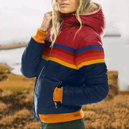 Women’s Quilted Jacket – Regular Fit – Hooded – Zip Pockets – Sporty Stripe Detail