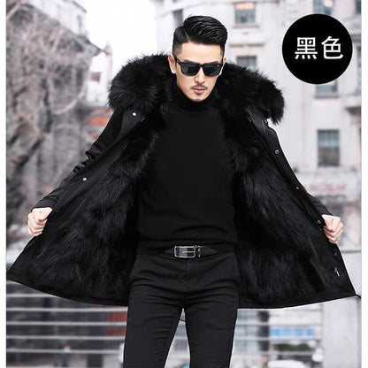 Men's winter parka with hood and fur