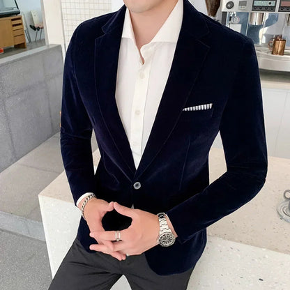 Men’s Blazer – Slim Fit Velvet – Single Button – Notch Lapel Formal Wear