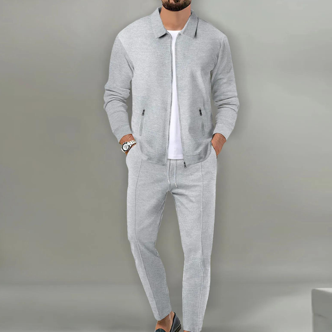 Two-piece set with zip-up jacket and pants for men