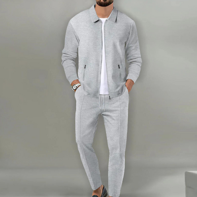 Two-piece set with zip-up jacket and pants for men
