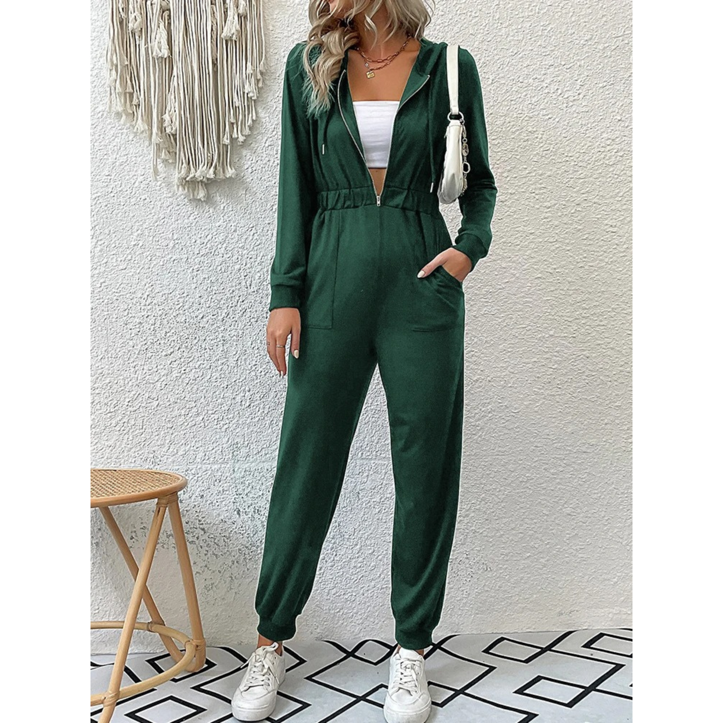 Women's zip up hoodie long sleeve jumpsuit