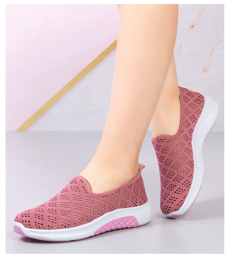 Women's Slip-On Shoes - Breathable Knit Upper - Lightweight Rubber Sole - Casual Comfort