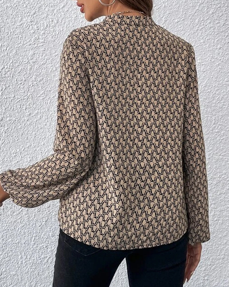 Women's printed long sleeve v neck blouse