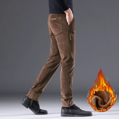 Men's corduroy pants with fleece lining and warm insulation