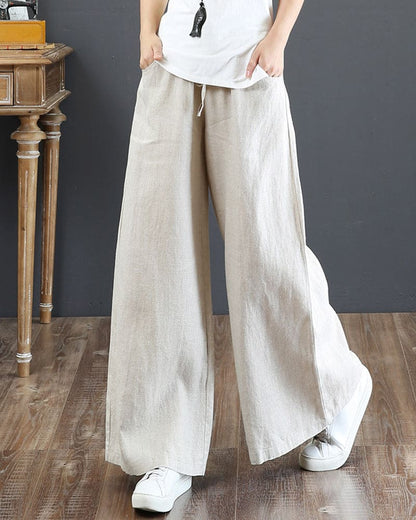 Women's baggy elastic drawstring waist wide leg pants