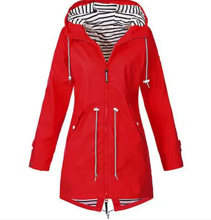 Women’s Hooded Jacket – Mid Length – Adjustable Waist – Breathable Fabric