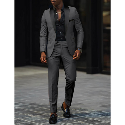 Men’s Slim Fit Suit – Wool Blend – Satin Shawl Lapel – Formal Two-Piece Set