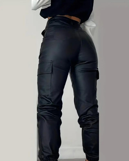 Womens slim-fit jogger pants with zipper and pockets