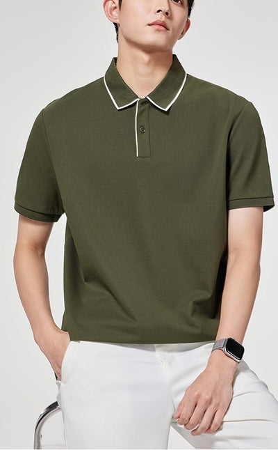 Men's Polo Shirt - Crisp Contrast Collar - Short Sleeve - Casual Elegance