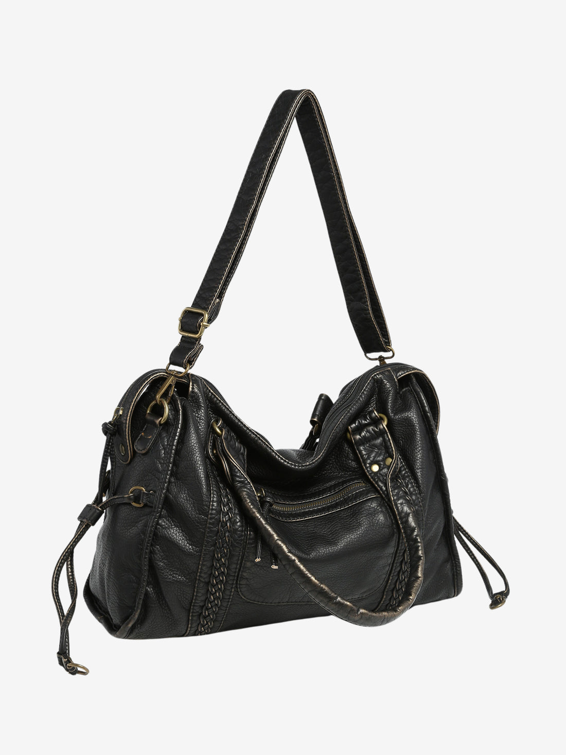 Women’s Shoulder Bag – Textured Leather – Braided Detail – Adjustable Strap