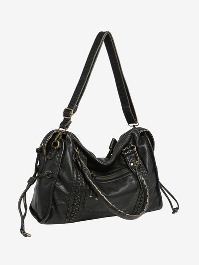 Women’s Shoulder Bag – Textured Leather – Braided Detail – Adjustable Strap