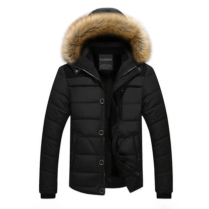 Men's quilted winter coat with fur trim