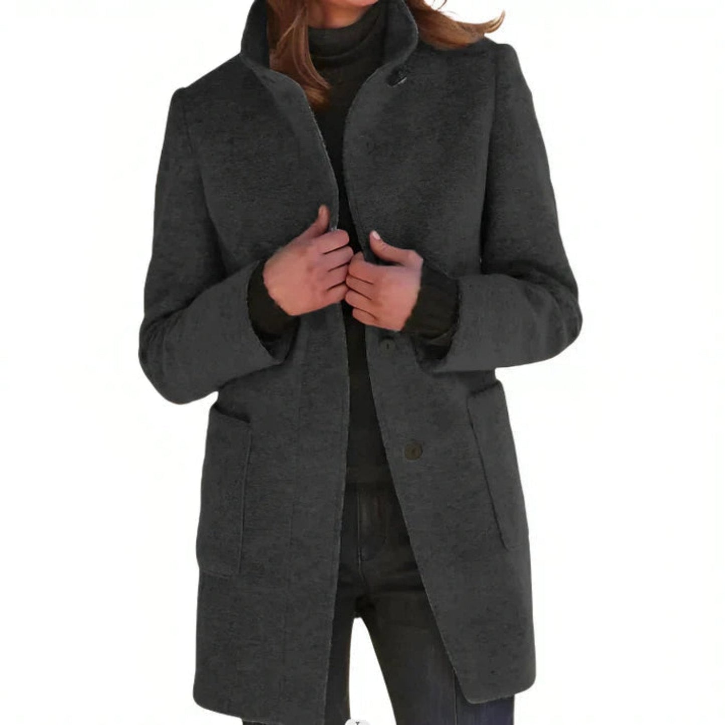 Women's Wool Coat - Elegant Tailored Fit - Single Breasted - Timeless Chic Style