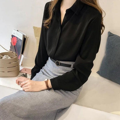 Women's Long Sleeve Chiffon Blouse Elegant Shirt