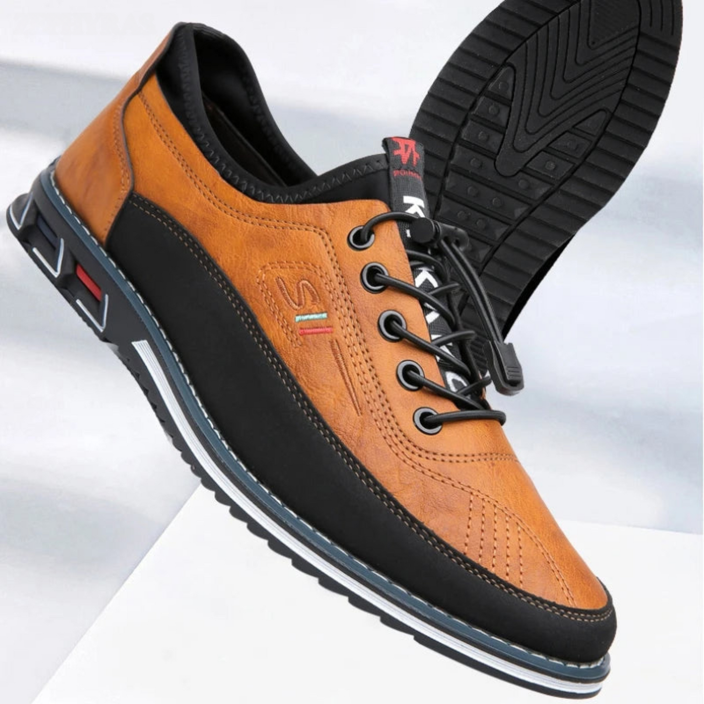 Men’s Leather Loafers – Slip-On Dress Shoes – Lace-Up Detail – Casual Elegance