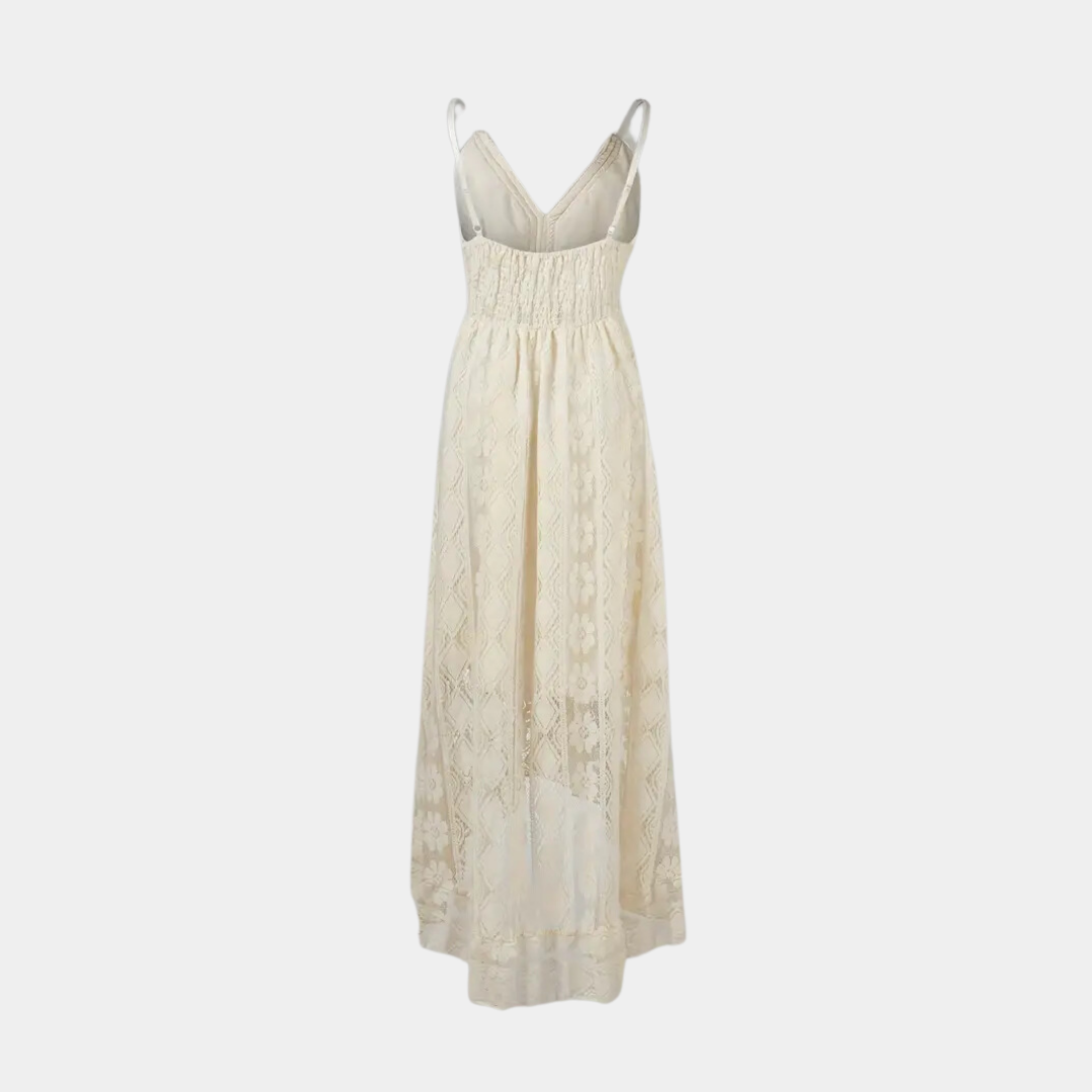 Women’s Midi Dress – Relaxed Fit – Lace Detail – V-Neck – Boho Style – Breathable Fabric